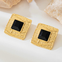golden retro Black Square Gold-Rimmed Stud Earrings For Women