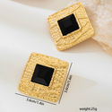 golden retro Black Square Gold-Rimmed Stud Earrings For Women