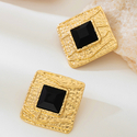 golden retro Black Square Gold-Rimmed Stud Earrings For Women
