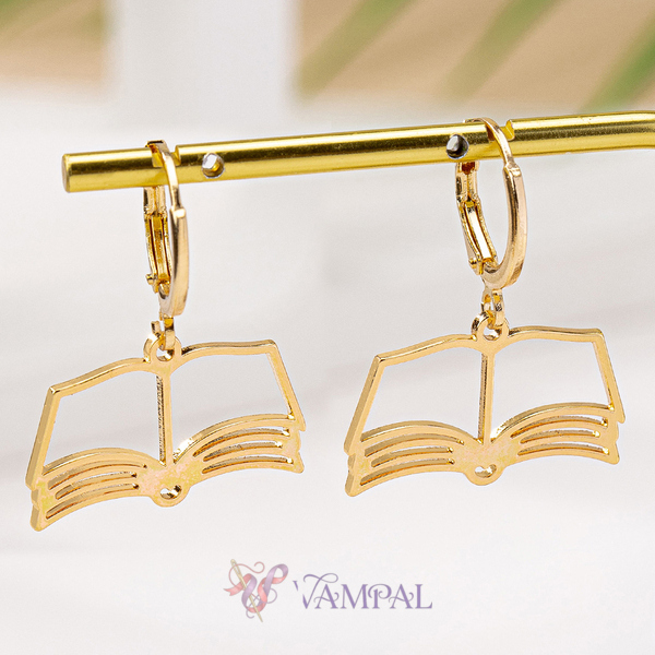 golden yellow minimalist Hollow Book Earrings For Graduation And Back To School