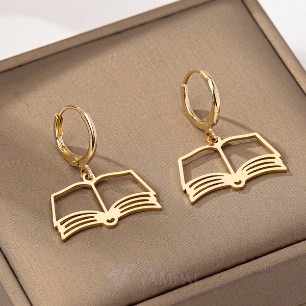 golden yellow minimalist Hollow Book Earrings For Graduation And Back To School