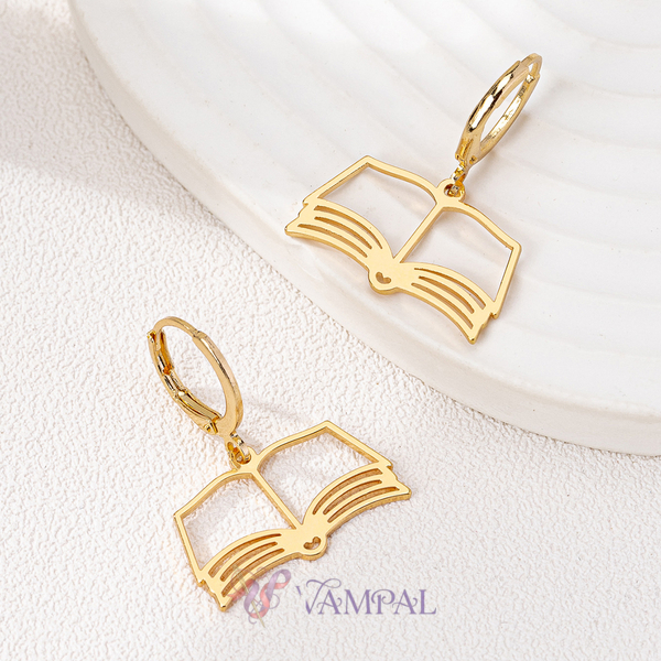 golden yellow minimalist Hollow Book Earrings For Graduation And Back To School
