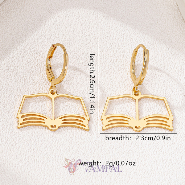 golden yellow minimalist Hollow Book Earrings For Graduation And Back To School