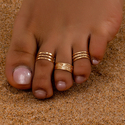 golden yellow geometric Line Toe Ring Set For Women - 3 Piece Metal Beach Jewelry