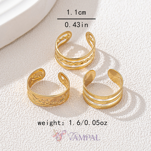 golden yellow geometric Line Toe Ring Set For Women - 3 Piece Metal Beach Jewelry