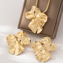 golden yellow personalized Irregular Pleated Stud Earrings And Pendant Necklace Set