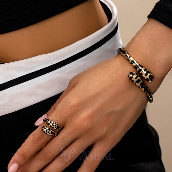 leopard Print Set leopard Print Bracelet And Ring Set Retro Daily Wear Jewelry