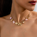 gold punk Retro Round Drum Heart Bow Multi-Pendant Necklace