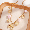 gold punk Retro Round Drum Heart Bow Multi-Pendant Necklace