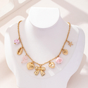 gold punk Retro Round Drum Heart Bow Multi-Pendant Necklace