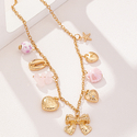 gold punk Retro Round Drum Heart Bow Multi-Pendant Necklace