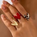 multi-color 3-Piece Metal Heart Ring Set For Women