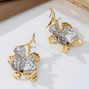 white gold metal Flower Stud Earrings For Women - Simple Vacation Style