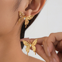 gold textured Butterfly Stud Earrings For Women Simple Fashion Jewelry