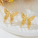 gold textured Butterfly Stud Earrings For Women Simple Fashion Jewelry
