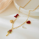 gold necklace elegant Red Heart Faux Pearl Bow Necklace For Women