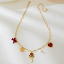 gold necklace elegant Red Heart Faux Pearl Bow Necklace For Women