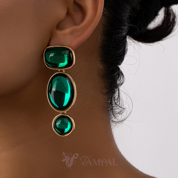 green Rhinestone Drop Earrings Light Luxury Style