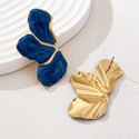 blue elegant Oil-Drip Maple Leaf Flower Stud Earrings For Women