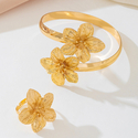 golden yellow elegant Flower Cross Stud Ring And Bracelet Jewelry Set For Women