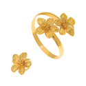 golden yellow elegant Flower Cross Stud Ring And Bracelet Jewelry Set For Women