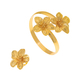 golden yellow elegant Flower Cross Stud Ring And Bracelet Jewelry Set For Women