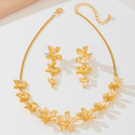 gold elegant Gold Metal Flower Earrings And Necklace Set