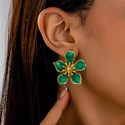 colorful Enamel Five-Petal Flower Stud Earrings For Women