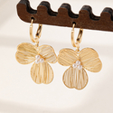 golden elegant Hollow Flower Faux Pearl Hoop Earrings For Women