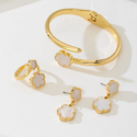 white elegant Five-Leaf Clover Metal Jewelry Set For Women