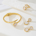 white elegant Five-Leaf Clover Metal Jewelry Set For Women