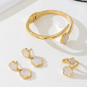 white elegant Five-Leaf Clover Metal Jewelry Set For Women
