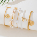 gold 5-Piece Shell Bead Bracelet Set Summer Beach Jewelry