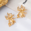 golden yellow irregular Metal Flower Stud Earrings For Women