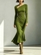 elegant Pleated Solid Color Long Sleeve Long Dress
