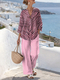 women's Resort Print V-Neck 3/4 Sleeve Straight-Leg Pant Set
