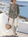 women's Resort Print V-Neck 3/4 Sleeve Straight-Leg Pant Set
