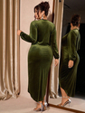 plus Size V-Neck Velvet Bodycon Dress With Slit