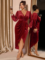plus Size V-Neck Velvet Bodycon Dress With Slit