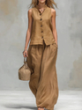 summer V-Neck Vest And Long Pants Casual Set