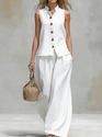 summer V-Neck Vest And Long Pants Casual Set