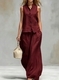 summer V-Neck Vest And Long Pants Casual Set