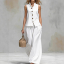 summer V-Neck Vest And Long Pants Casual Set