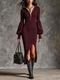 zipper Knit Stand Collar Lantern Sleeve Slit Dress