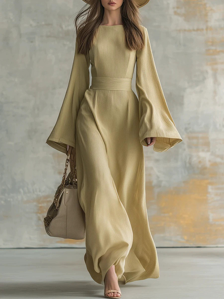 elegant Solid Color Long Sleeve Formal Dress