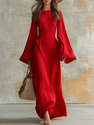 elegant Solid Color Long Sleeve Formal Dress