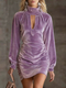 velvet High Neck Bodycon Dress Solid Color