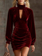 velvet High Neck Bodycon Dress Solid Color