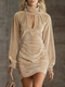 velvet High Neck Bodycon Dress Solid Color