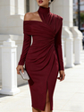 elegant Off-Shoulder Slit Women's Dress Solid Color Casual Fashion